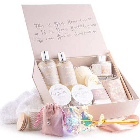 Birthday Gift Basket - Bath & Spa Gift Box with CZ Necklace