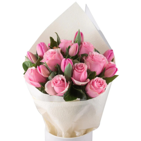 Pink Roses and Tulips Bouquet