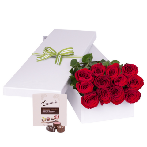 Boxed Premium Roses + Chocolates