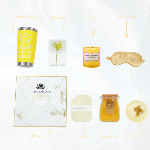 Sun-Kissed Moments Bath Gift Set – 6Pc Spa Kit with Candle, Mug & More